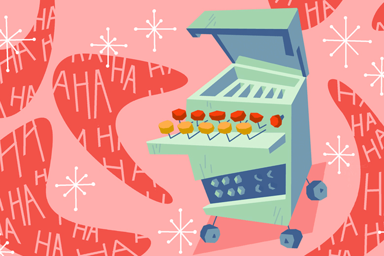 An illustration of a laugh box.